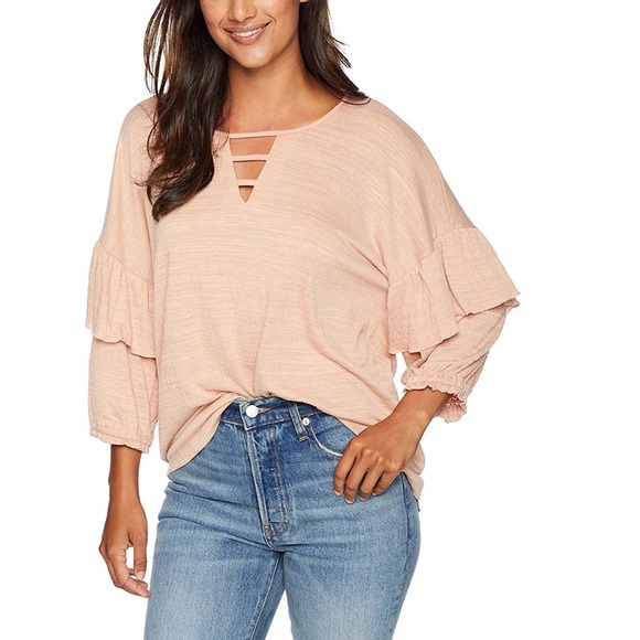 Democracy | Dusty Rose Elbow Ruffle Blouse S - Picture 1 of 5